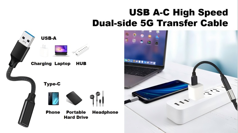 USB A-C High Speed Dual-side 5G Transfer Cable
